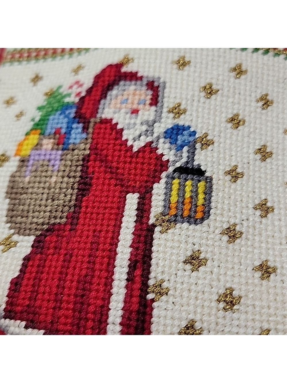 Vintage Handmade Needlepoint Christmas stocking signed - Picture 7 of 9